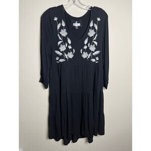 Cupio | Women's Size L Tiered Embroidered Black Dress